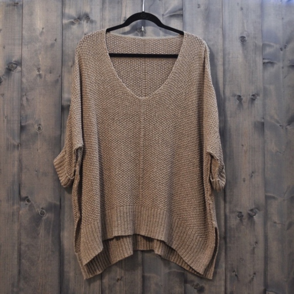 Taupe Chunky Knit Oversized Pullover Sweater Tunic